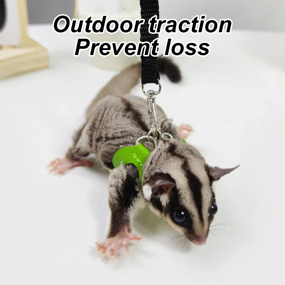 FanzyMarket escape-proof adjustable small animal harness and leash set for hamsters, sugar gliders, and squirrels, in a 4-pack.