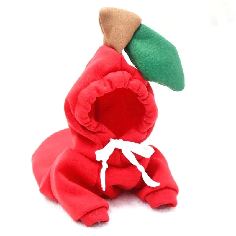 FanzyMarket fruit print fleece hoodie for small dogs, warm pet jacket with colorful fruit design for puppies and cats.