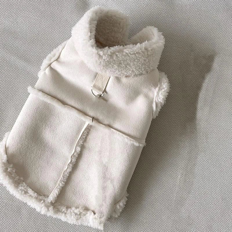 FanzyMarket warm wool dog vest for small and medium dogs, solid velvet pet jacket with traction buckle for autumn and winter.
