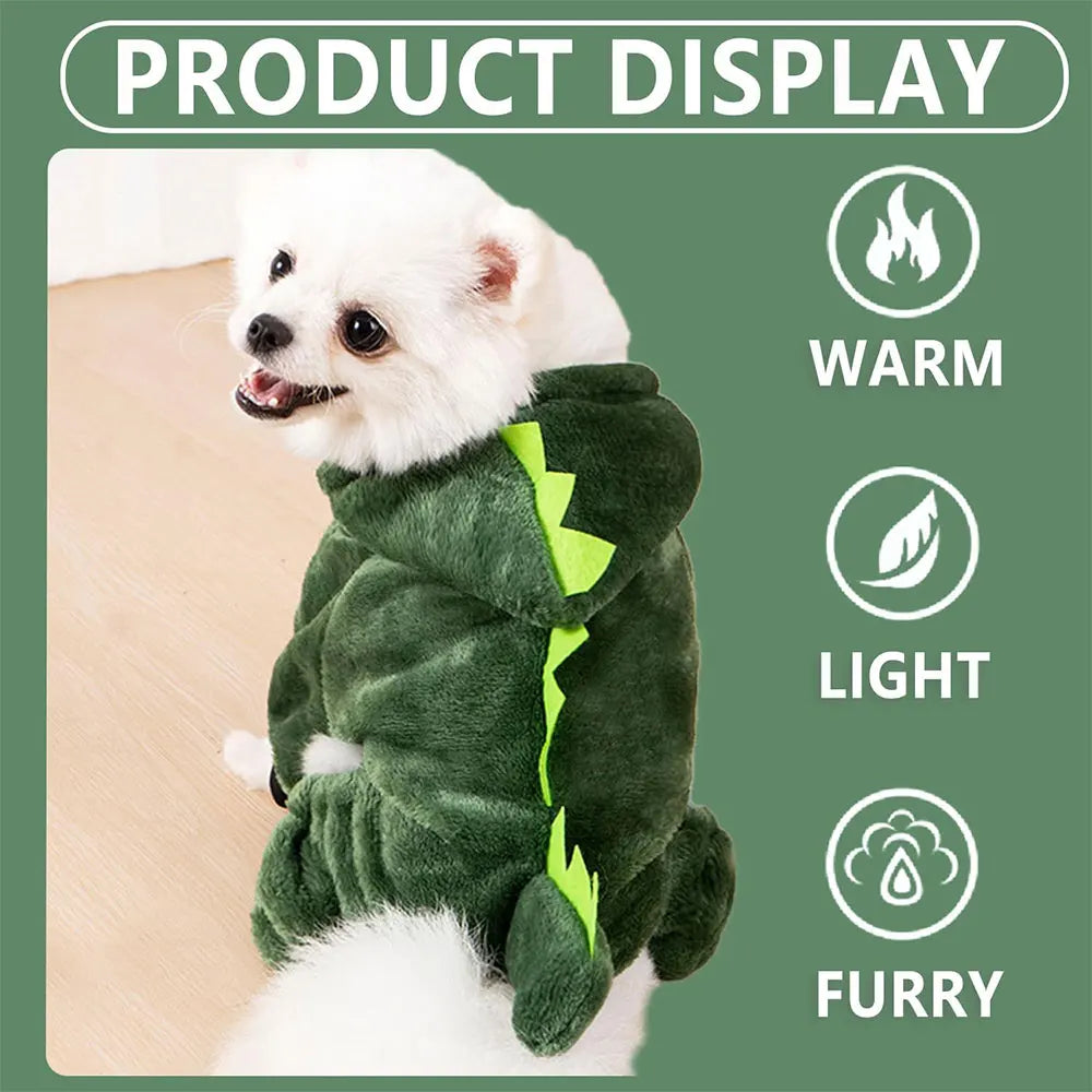FanzyMarket dinosaur cotton pet pullover for small dogs and cats, soft, cute sweater ideal for autumn and winter.