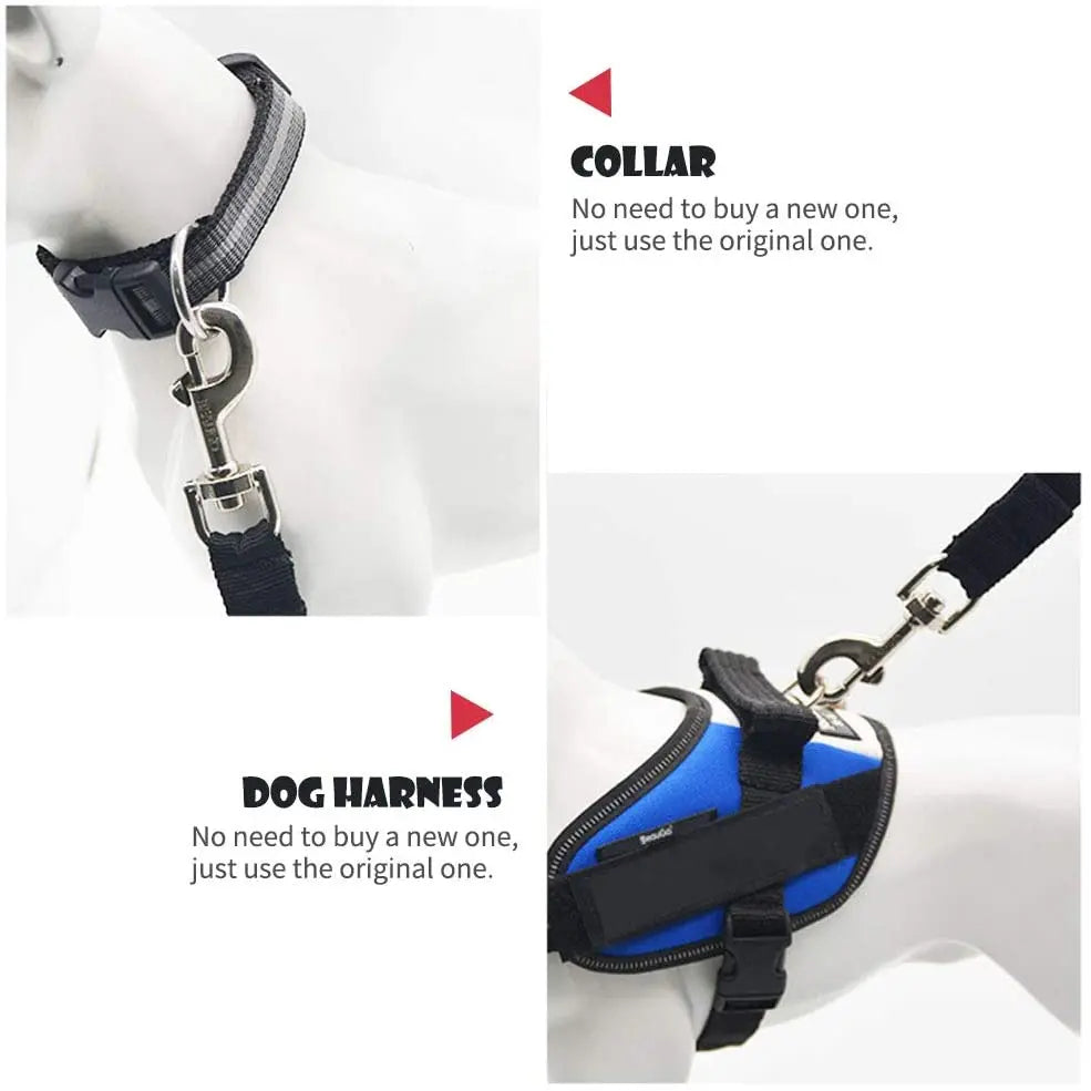 Adjustable FanzyMarket pet seat belt for dogs and cats, nylon safety restraint with quick-release clip, fits 17.7 to 28.3 inches.