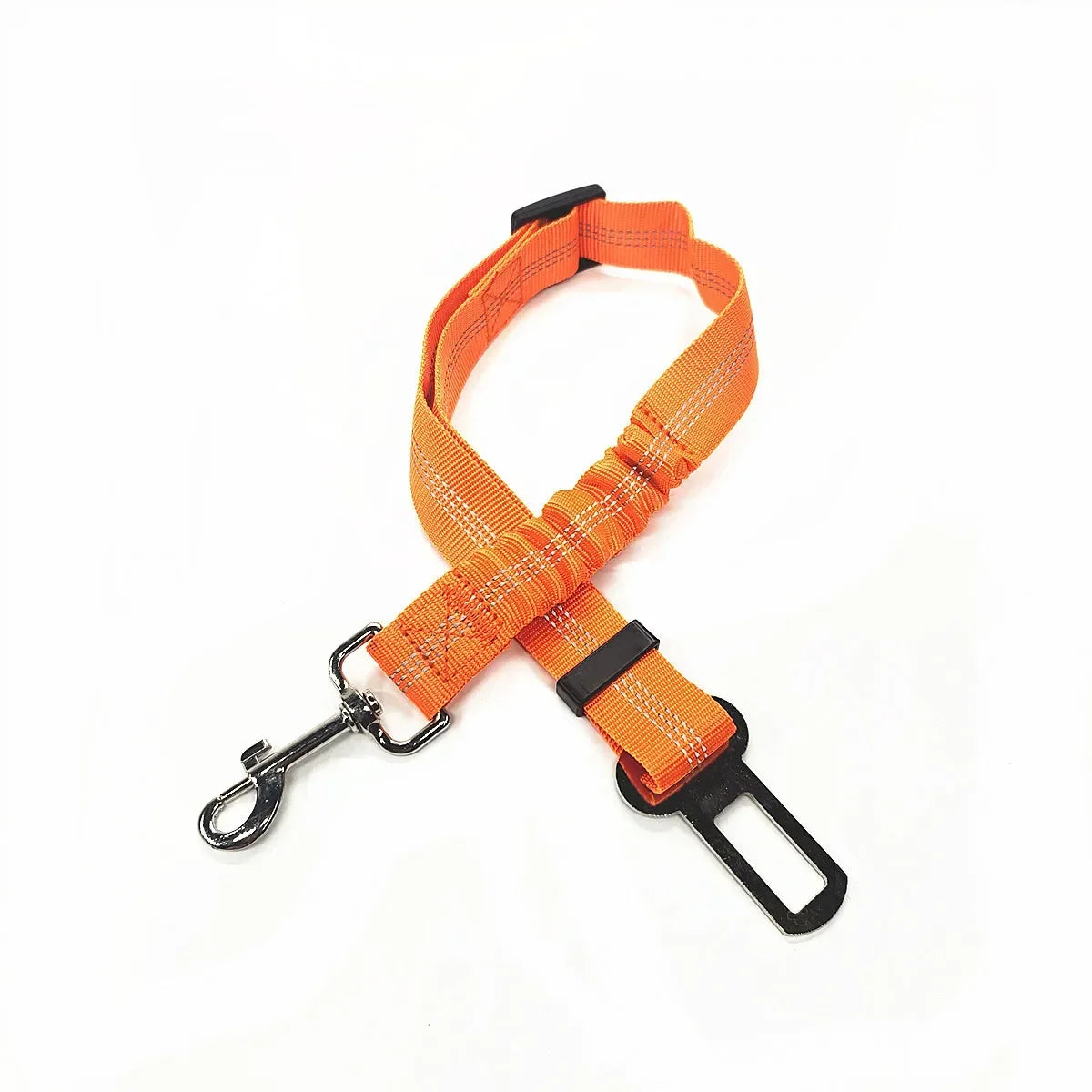 Adjustable nylon pet seat belt for dogs and cats, with quick-release clip, suitable for 17.7 to 28.3 inches safety restraint.