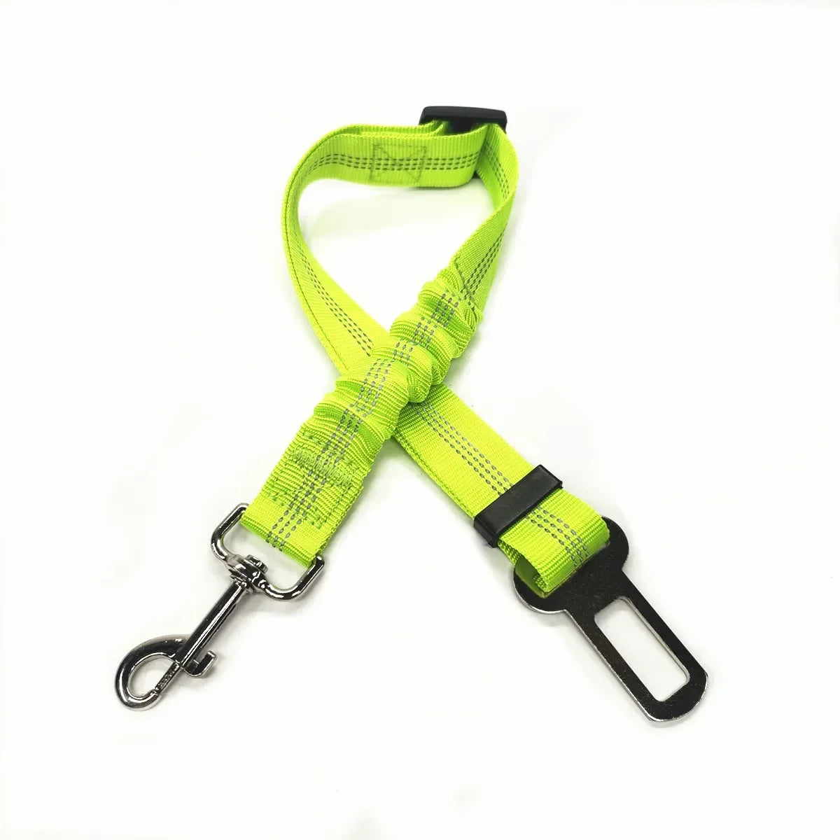Adjustable FanzyMarket pet seat belt for dogs and cats, nylon safety restraint with quick-release clip, fits 17.7 to 28.3 inches.