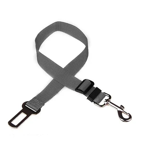 FanzyMarket adjustable nylon pet seat belt for dogs and cats, with quick-release clip and adjustable length 17.7–28.3 inches.