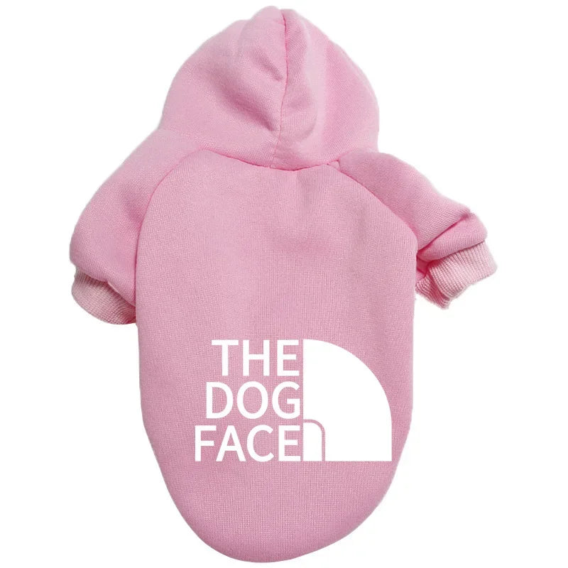 FanzyMarket large dog hoodie with autumn winter dog face text pattern, suitable for French Bulldogs and Labradors, in red.