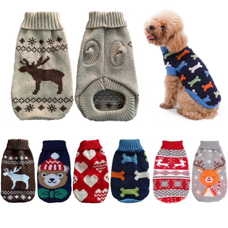 Warm knitted pet sweater for small and medium dogs and cats, suitable for winter, featuring cozy fabric and stylish design.