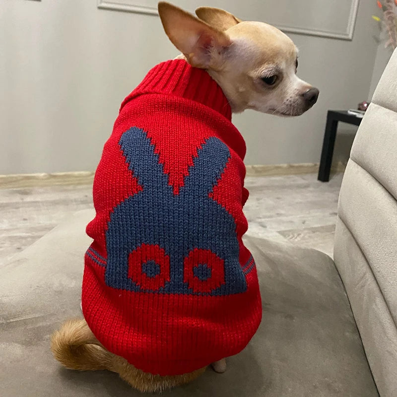 Warm knitted pet sweater for small to medium dogs and cats, featuring cozy winter coat for Chihuahua, Yorkie, and French Bulldog.
