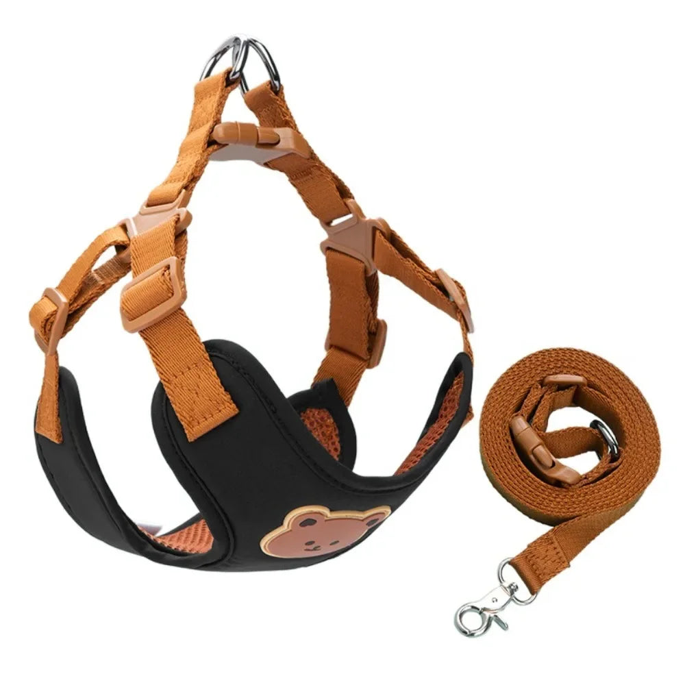 Green adjustable no-pull pet harness and leash for small and medium dogs and cats, with anti-escape chest strap from FanzyMarket