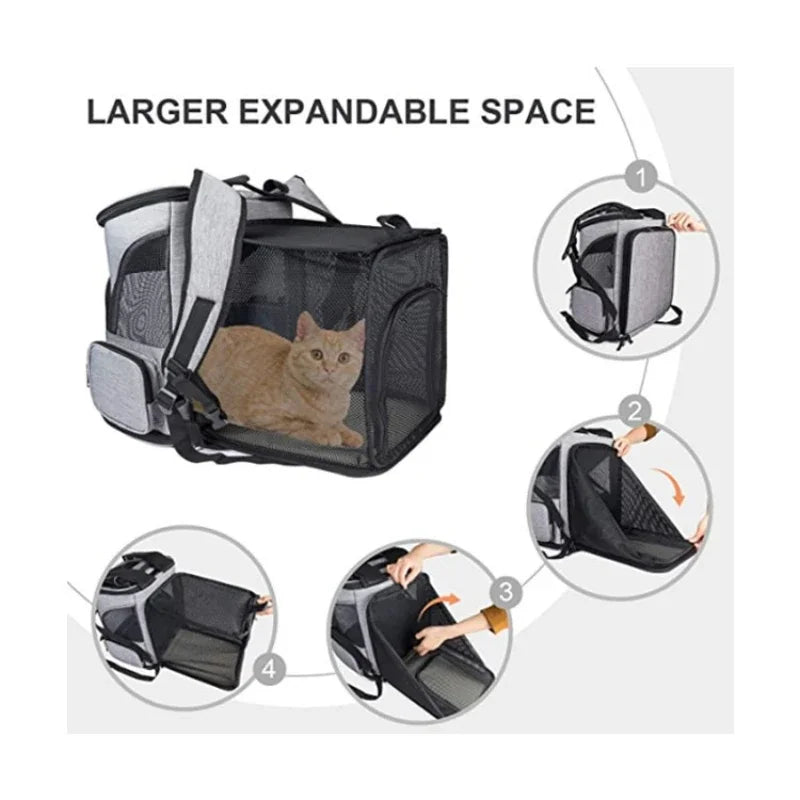 FanzyMarket breathable foldable pet carrier backpack for cats and small dogs, adjustable, expandable, fits pets up to 6.5 kg