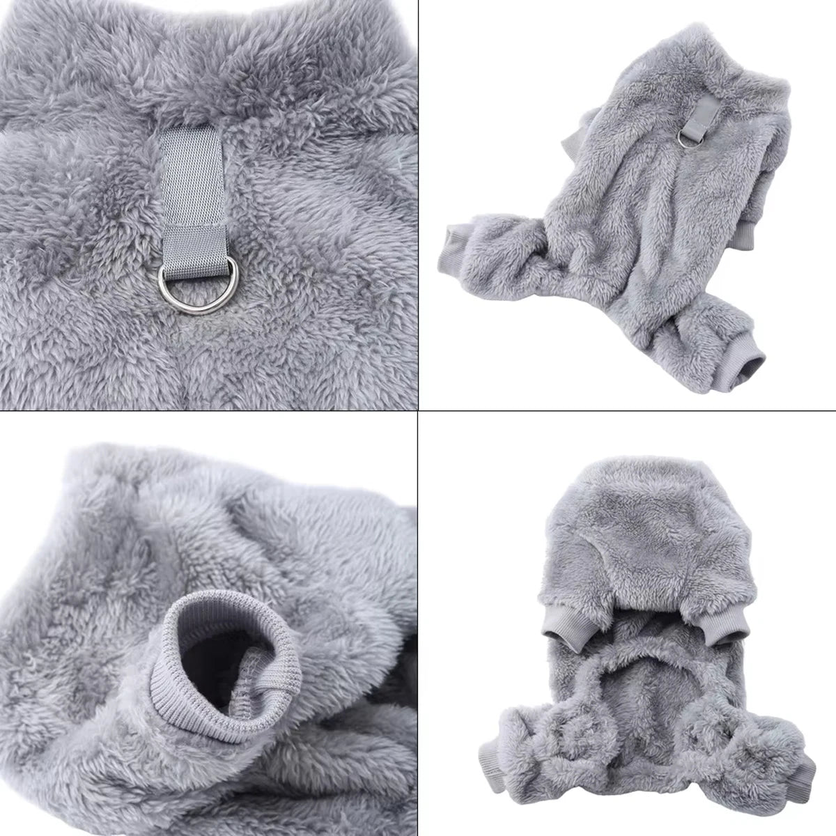 FanzyMarket warm grey flannel dog jumpsuit for small and medium dogs and cats, cozy four-leg pet coat, suitable for Chihuahua and Yorkie.