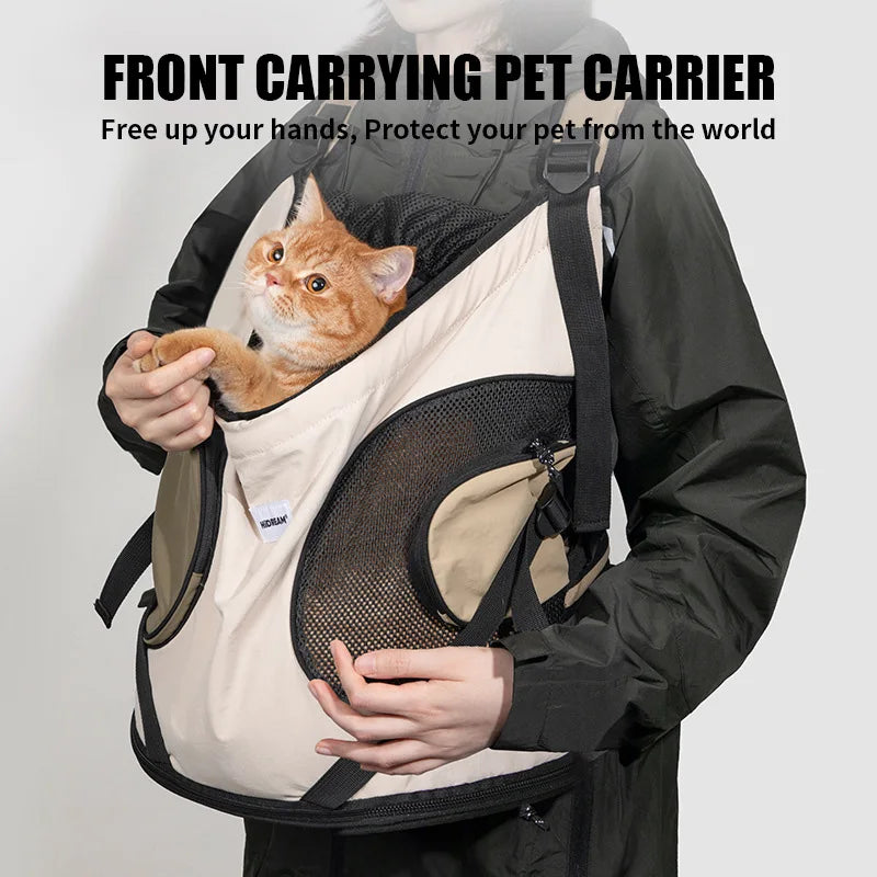 FanzyMarket breathable front-carrier pet backpack for dogs and cats, purple pet carrier shoulder bag with hibiscus design