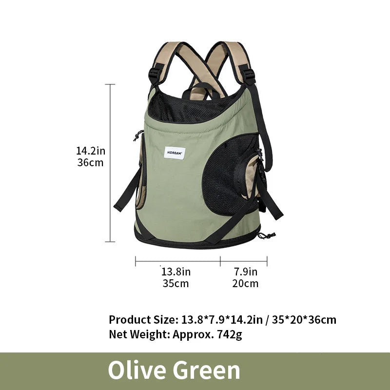 FanzyMarket breathable front-carrier pet backpack for dogs and cats, purple hibiscus design, comfortable shoulder bag style.