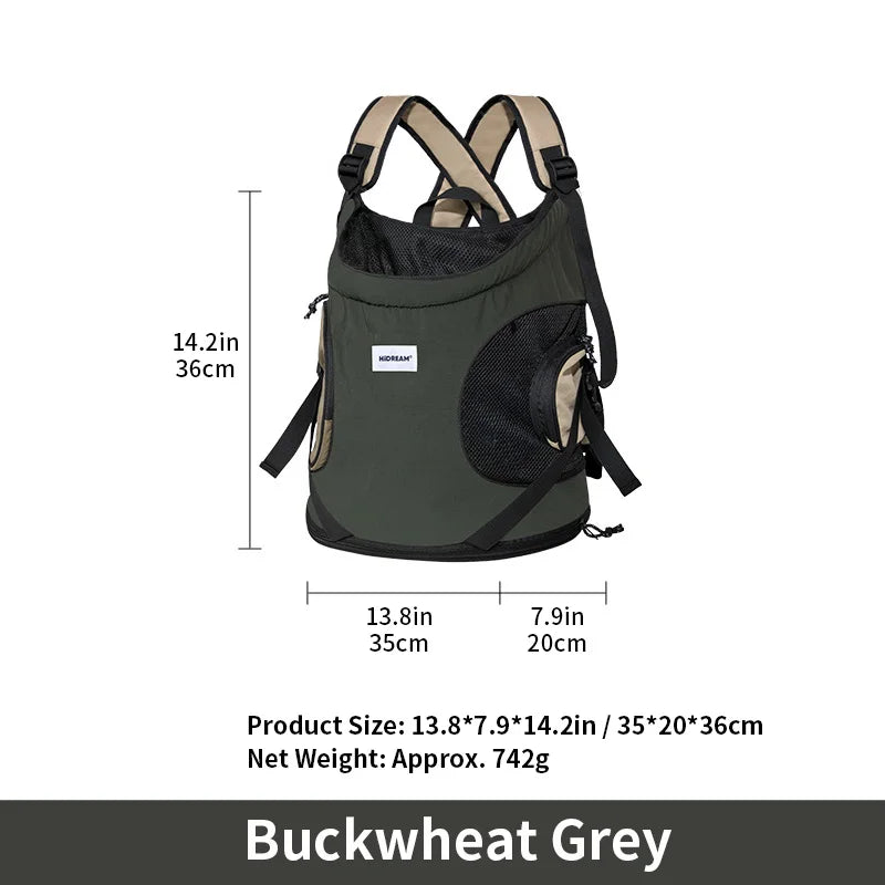 FanzyMarket breathable pet backpack carrier for dogs and cats, purple hibiscus design, front and shoulder carry for pets.