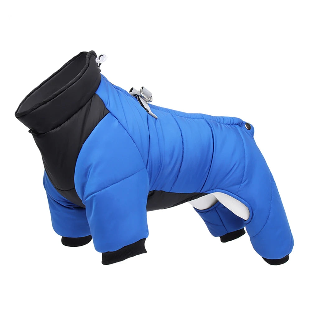 Blue waterproof padded winter dog jacket by FanzyMarket, warm thick coat for small and medium dogs like Chihuahua and French Bulldog.