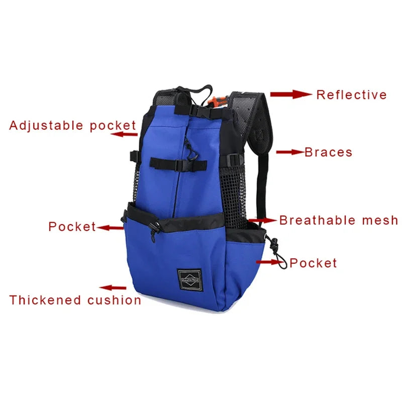 FanzyMarket nylon dog carrier backpack for small to medium dogs, breathable cycling pet carrier, supports up to 30 kg.