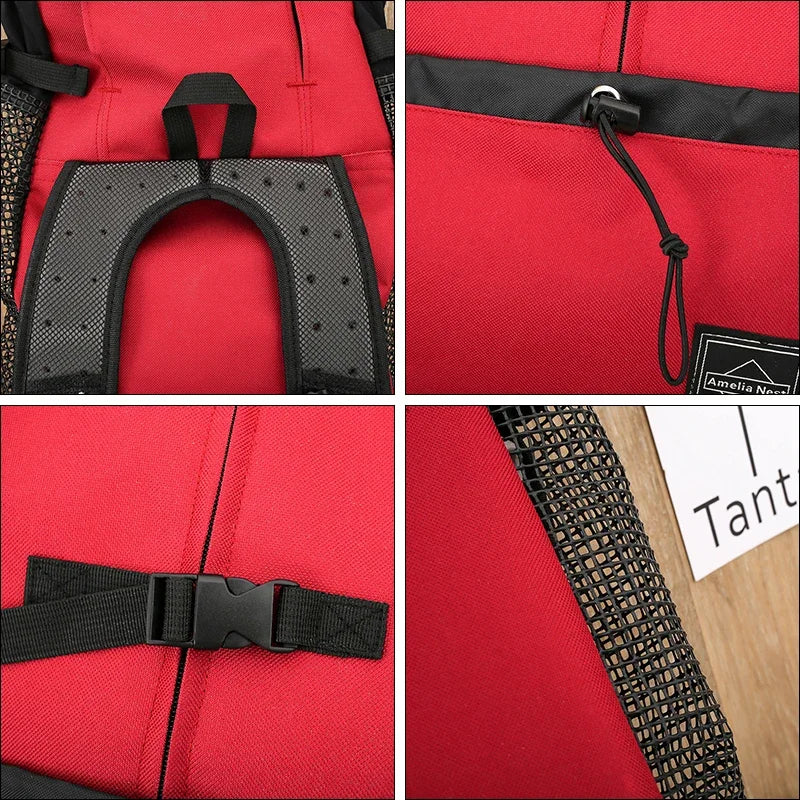 FanzyMarket nylon dog carrier backpack for small and medium dogs, breathable, cycling pet carrier up to 30 kg, red color.