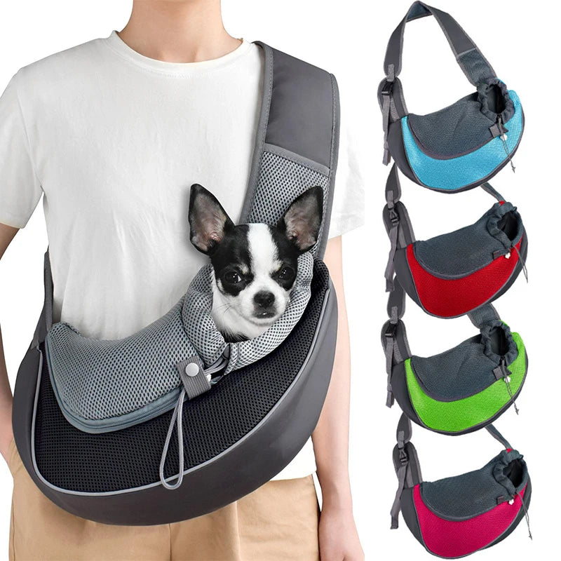FanzyMarket pet sling carrier shoulder bag for small dogs and cats, mesh crossbody travel carrier in lake blue, suitable for pets up to 13.2 lb.