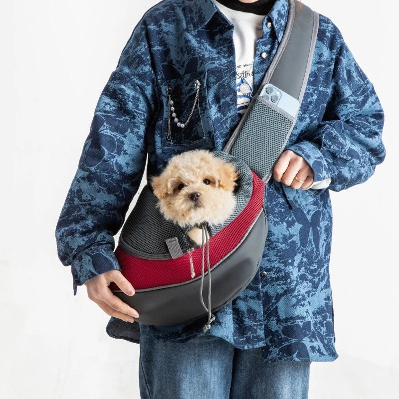 FanzyMarket pet sling carrier shoulder bag in lake blue, mesh crossbody travel carrier for small dogs and cats up to 6.6 lbs.