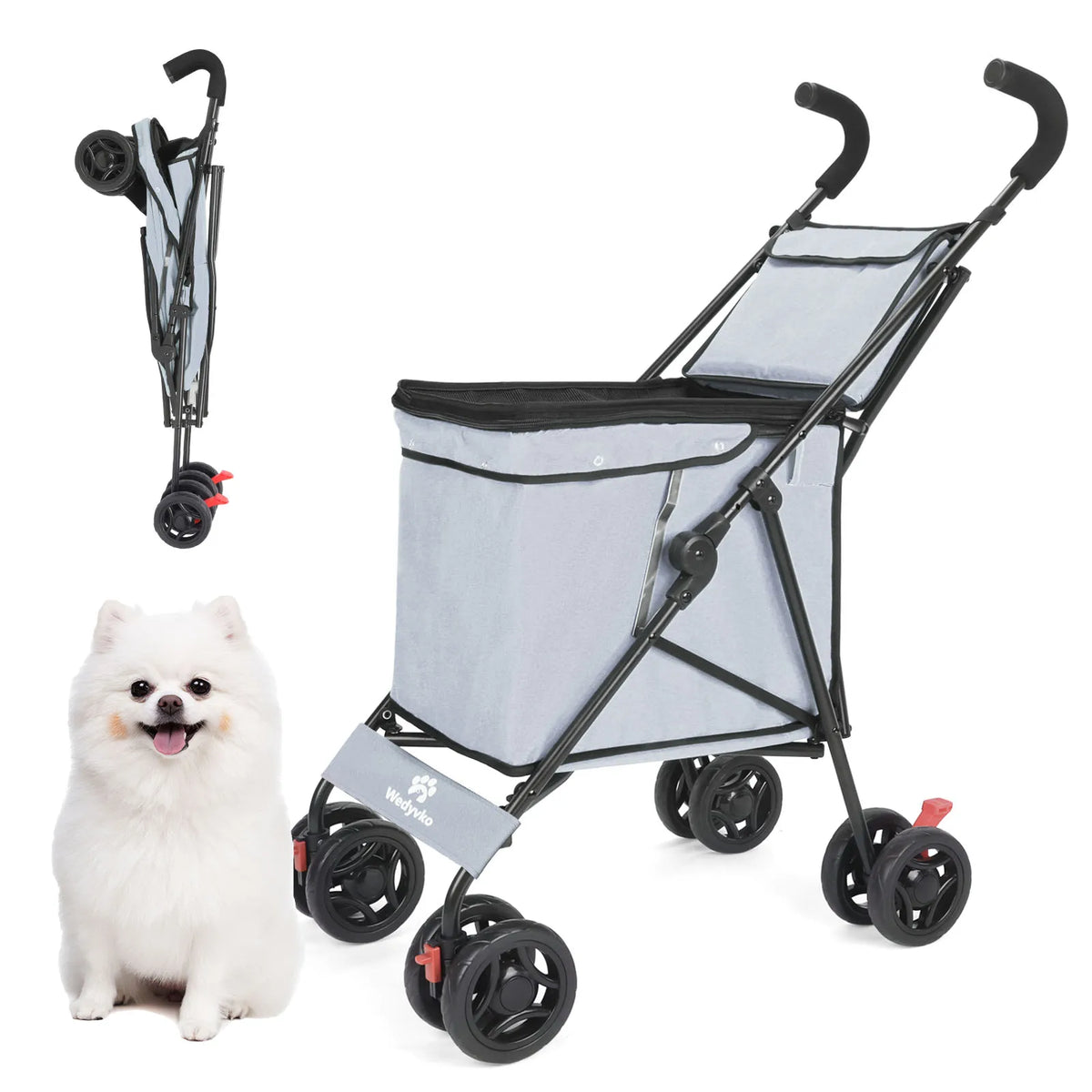 Light green FanzyMarket folding multi-use shopping cart and pet stroller with handle and wheels, portable and foldable for market and picnic use.
