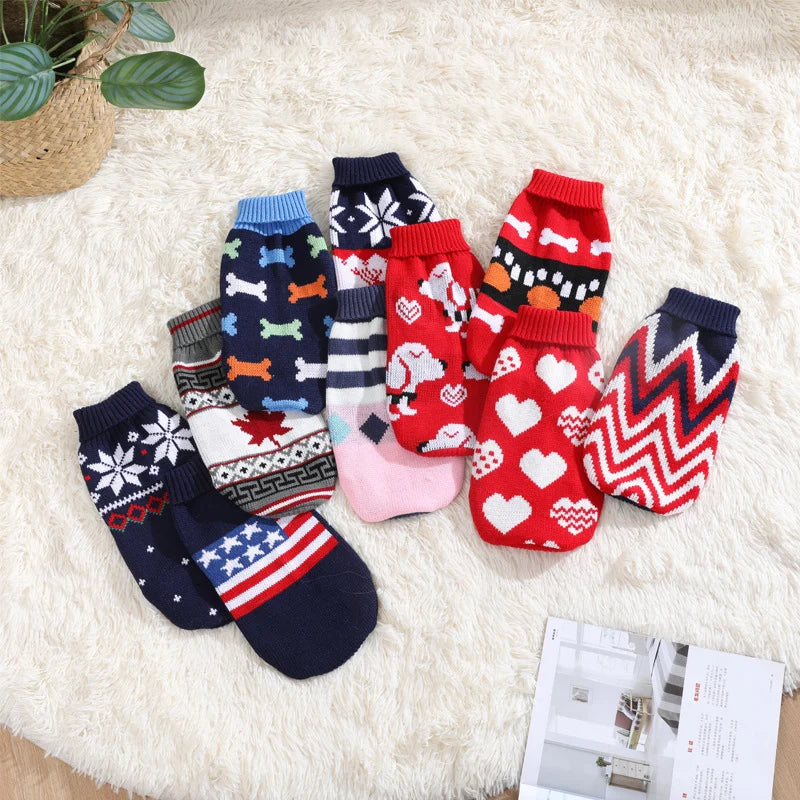 Cute cartoon cat sweater pullover by FanzyMarket, navy knit pet coat for small cats and breeds, warm winter pet apparel.
