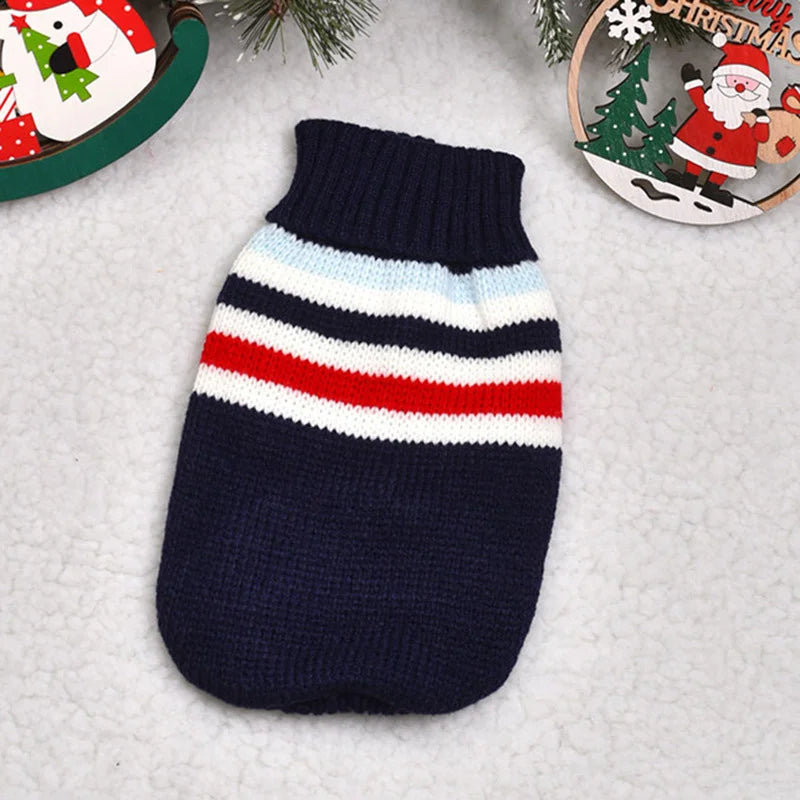 Cute cartoon cat sweater pullover for small cats and breeds, warm winter knit pet coat in navy with playful design.