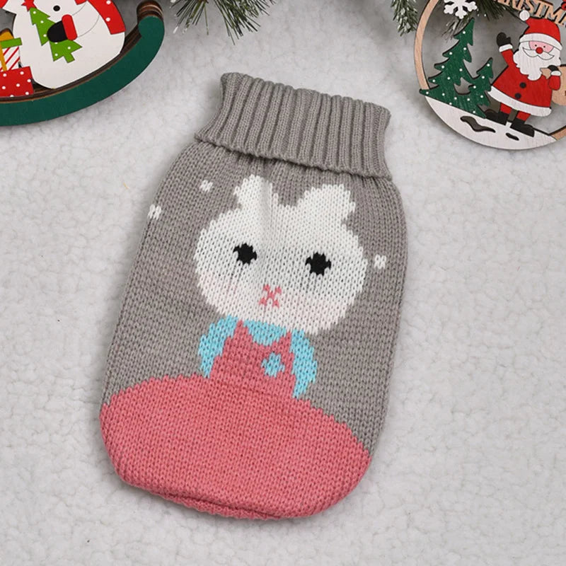 Cute cartoon cat sweater pullover for small breeds, warm winter knit pet coat by FanzyMarket, navy color, perfect for cats.