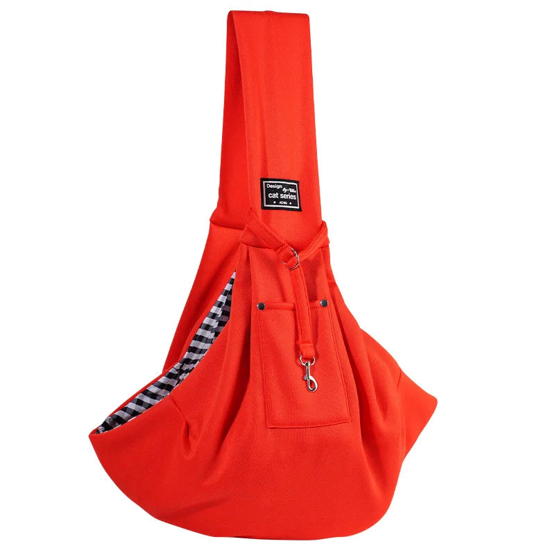 FanzyMarket portable pet shoulder carrier with phone pocket, ideal for small dogs and cats, in orange-brown travel handbag style.