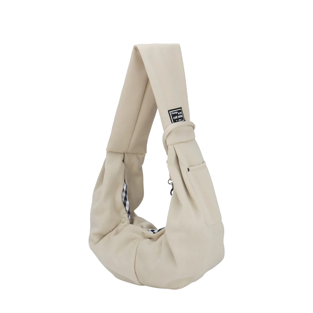 FanzyMarket portable pet shoulder carrier with phone pocket, ideal for small dogs and cats, travel handbag in orange-brown color.