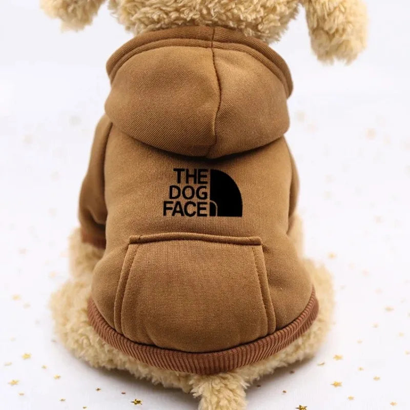 Orange FanzyMarket pet sweater with cowboy pocket, two-leg design, windproof winter jacket for dogs and cats.