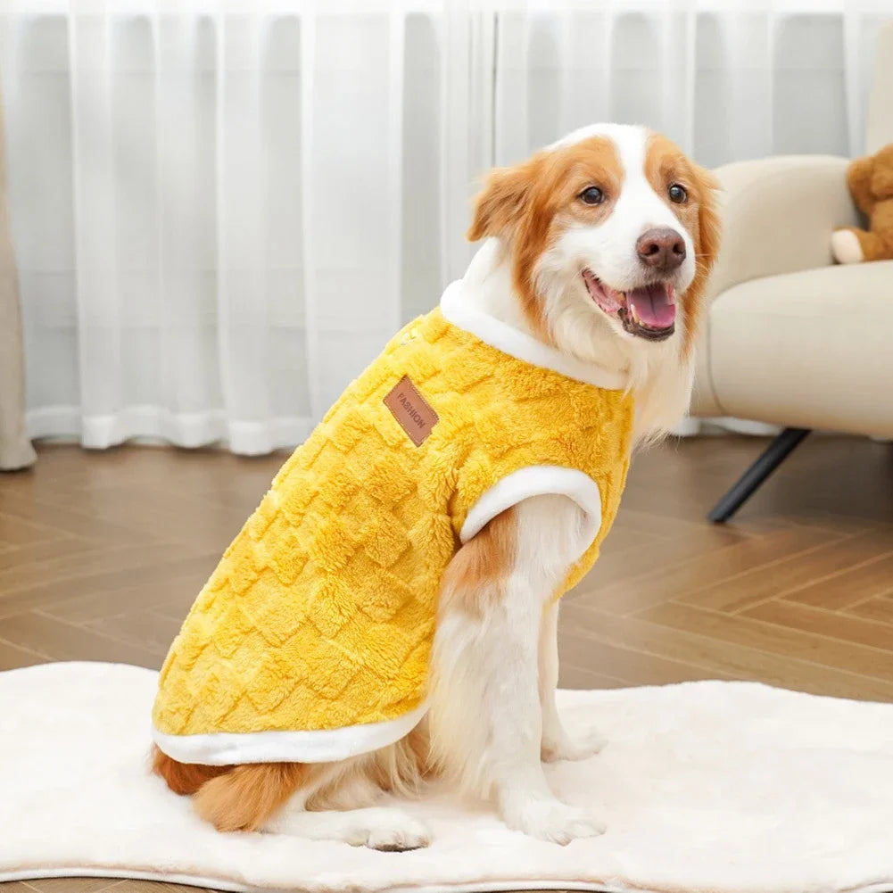 Pink flannel dog sweater by FanzyMarket, warm winter pet coat for puppies and large dogs up to 25 kg, pullover style.
