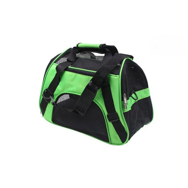FanzyMarket portable mesh pet carrier bag for small cats and dogs, foldable, breathable travel handbag in pink.