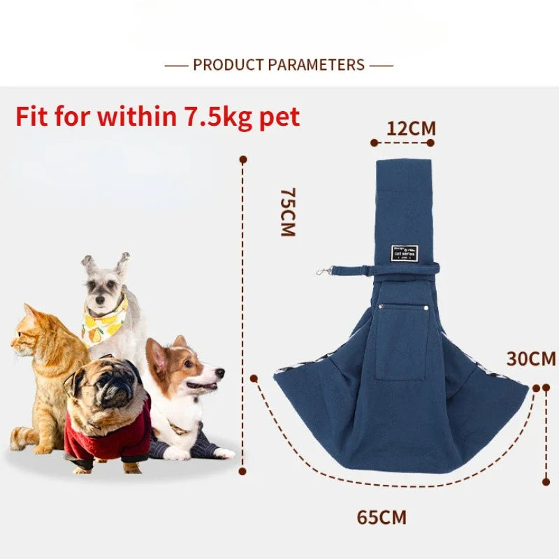 Pink pet sling carrier for small dogs and cats, lightweight crossbody travel bag holds up to 7.5 kg, portable pet transport.