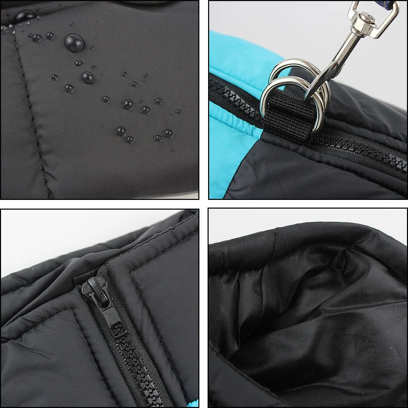 FanzyMarket waterproof winter dog jacket in purple, warm windproof coat with D-ring for small to large breeds, size 6XL.