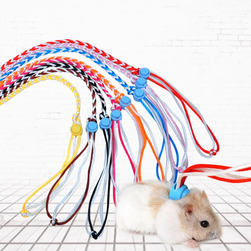 Adjustable nylon hamster harness leash by FanzyMarket, 1.4m and 2.0m lengths, suitable for rats, mice, and gerbils.