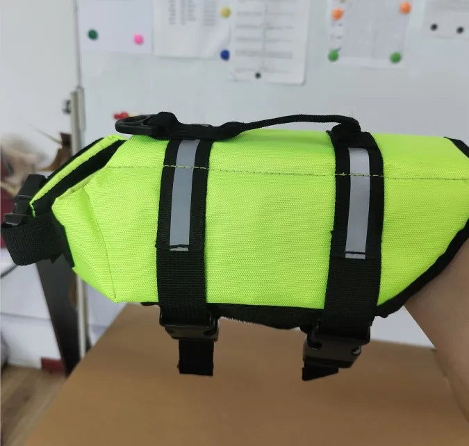 FanzyMarket reflective adjustable dog life jacket for large dogs, with enhanced buoyancy, suitable for swimming, surfing, and boating.