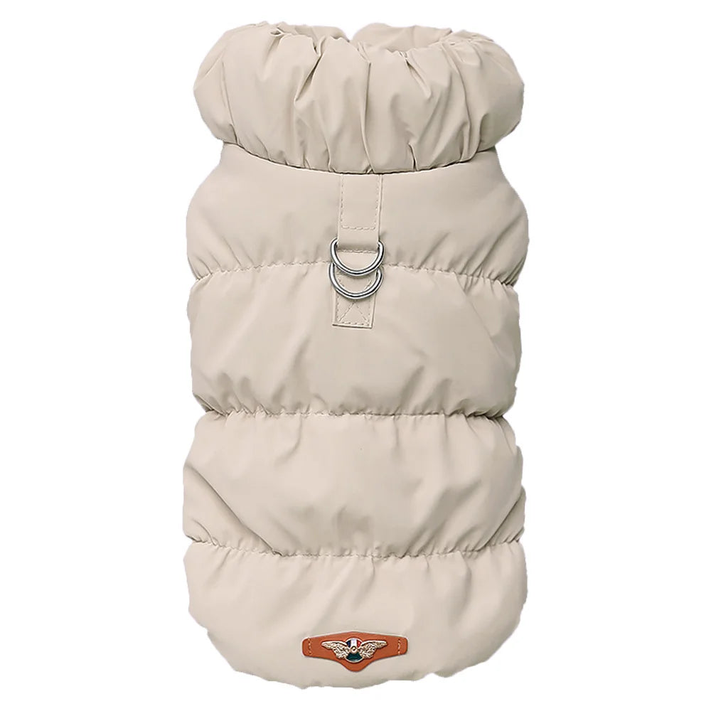 Red padded winter pet coat by FanzyMarket, warm windproof jacket vest for small and medium dogs and cats in S, M, L, XL sizes.