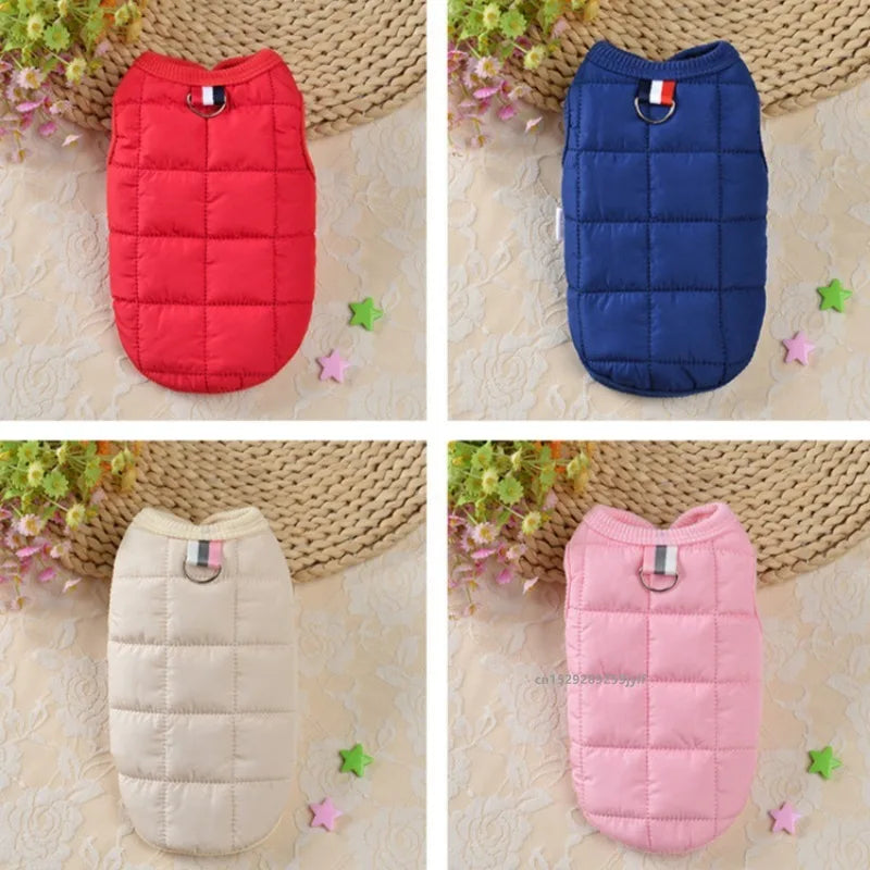 Red winter padded windproof dog coat for small dogs like Chihuahuas and puppies, featuring a cozy design.
