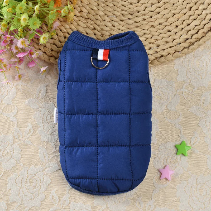 Red winter padded windproof dog coat for small dogs, Chihuahua and puppy, from FanzyMarket, with a cozy, insulated design.