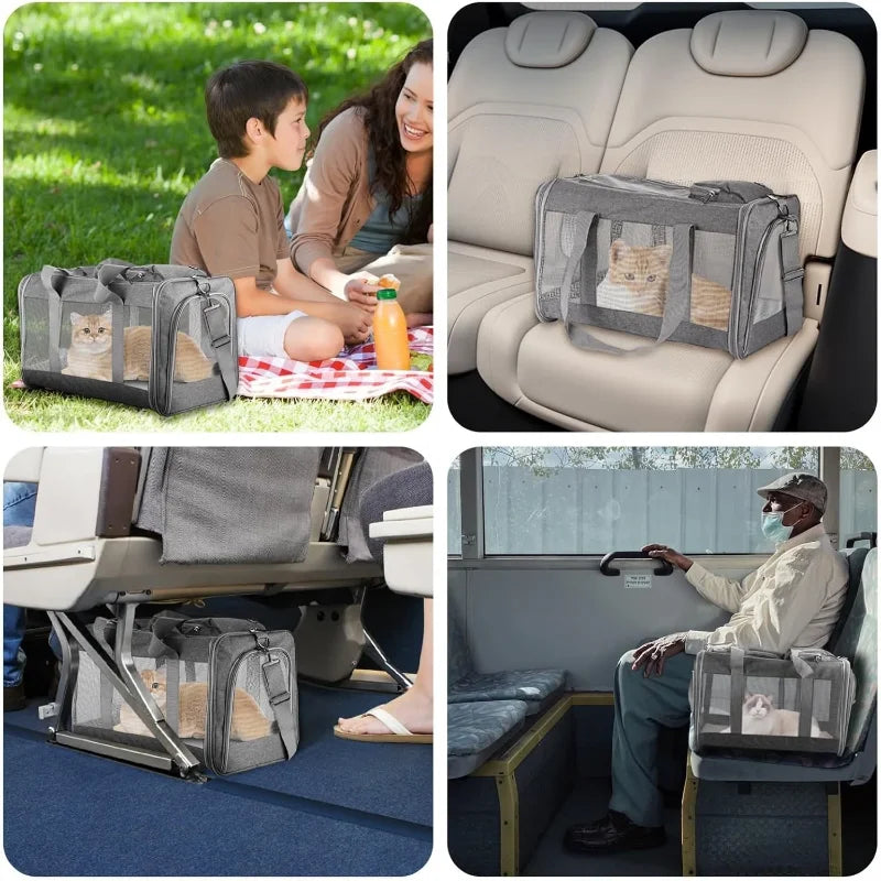 FanzyMarket airline approved pet carrier backpack for small cats and dogs, soft travel sling with breathable honeycomb support.
