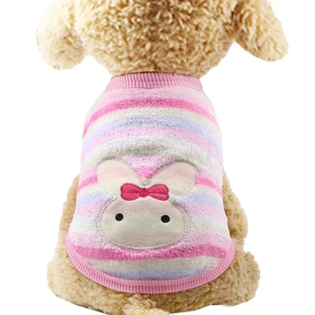 FanzyMarket cartoon fleece pet sweater for dogs and cats, winter warm coat in XXS size, featuring colorful cartoon design.