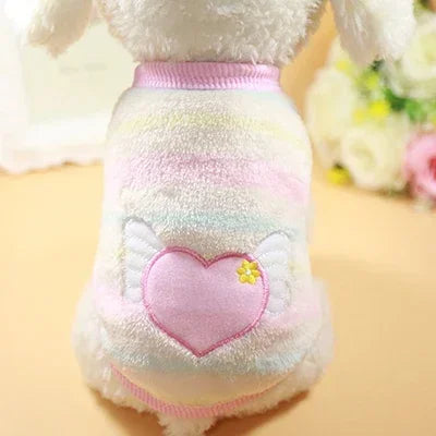 FanzyMarket cartoon fleece pet sweater for dogs and cats in XXS-XL, featuring a cozy winter design and colorful animal print.