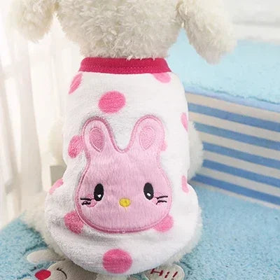 FanzyMarket cartoon fleece pet sweater for dogs and cats, shown in XXS size, with a colorful winter-friendly design.