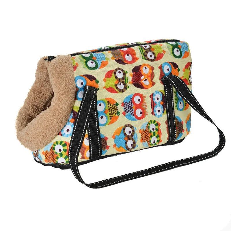 FanzyMarket soft breathable pet carrier backpack for small dogs and cats, sling shoulder bag in size S and L with fur interior.