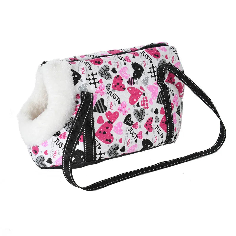 FanzyMarket soft breathable pet carrier backpack for small dogs and cats, sling shoulder bag in size S and L with fur lining.