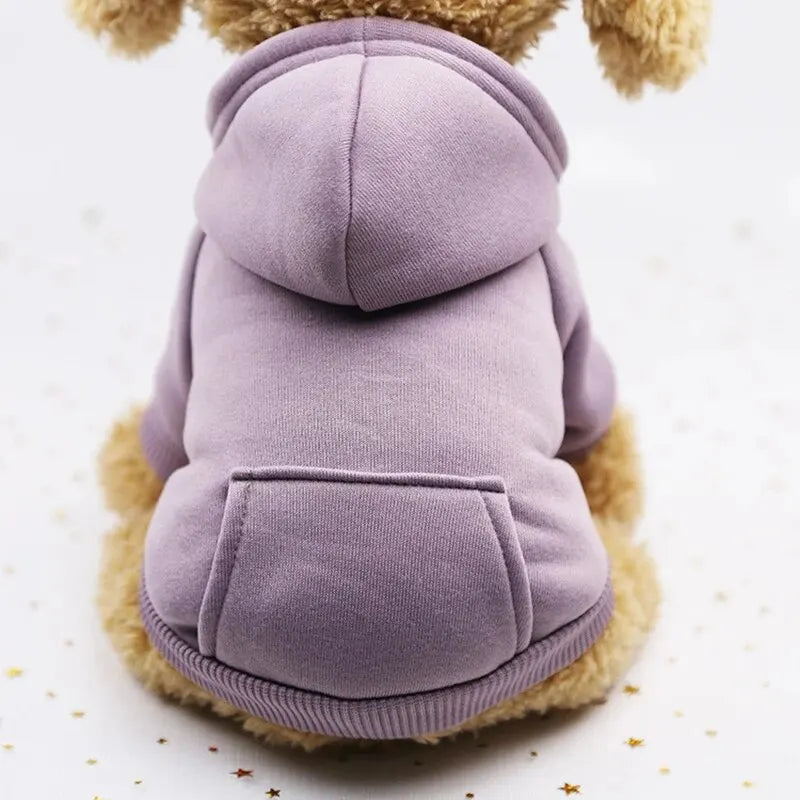 Red FanzyMarket warm hooded dog sweater for small pets, thick fleece, solid color, perfect for autumn and winter warmth.