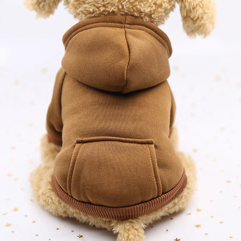 Red FanzyMarket warm hooded dog sweater for small pets, thick fleece, autumn winter solid color pet hoodie with a cozy fit.
