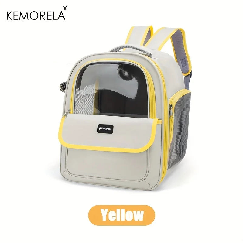 Transparent bubble pet backpack carrier by FanzyMarket, designed for cats and small dogs, with breathable outdoor capsule design.