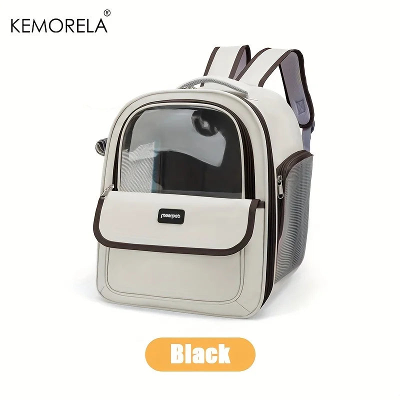 Transparent bubble pet backpack carrier for cats and small dogs by FanzyMarket, breathable outdoor capsule design.