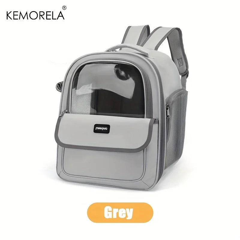 Transparent Bubble Pet Backpack Carrier for cats and small dogs by FanzyMarket, showing breathable outdoor capsule design and yellow color.