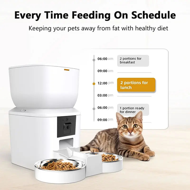 FanzyMarket Smart 4L automatic pet feeder with 1080p camera, night vision, app control, voice recorder, for cats and dogs.